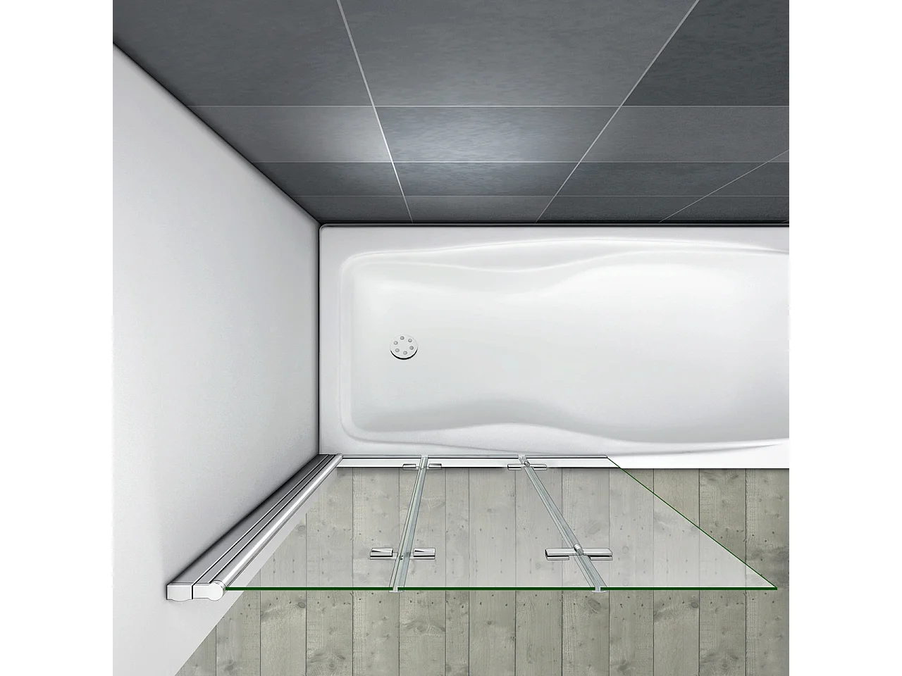 130x140cm Parete Per Vasca Doccia Tre Ante Movibili Pieghevoli a Libro Vetro Temperato 6 mm Anticalcare Telaio Cromato Lucido