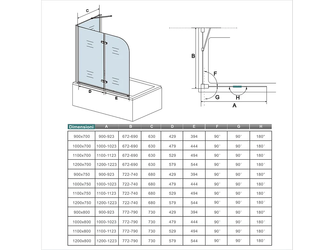 110x75cm Sopravasca Doccia Angolare Alta 140cm 2 Ante con 1 Lato Fisso Vetro 6 mm Temperato Trasparente Anticalcare Cromato Lucido