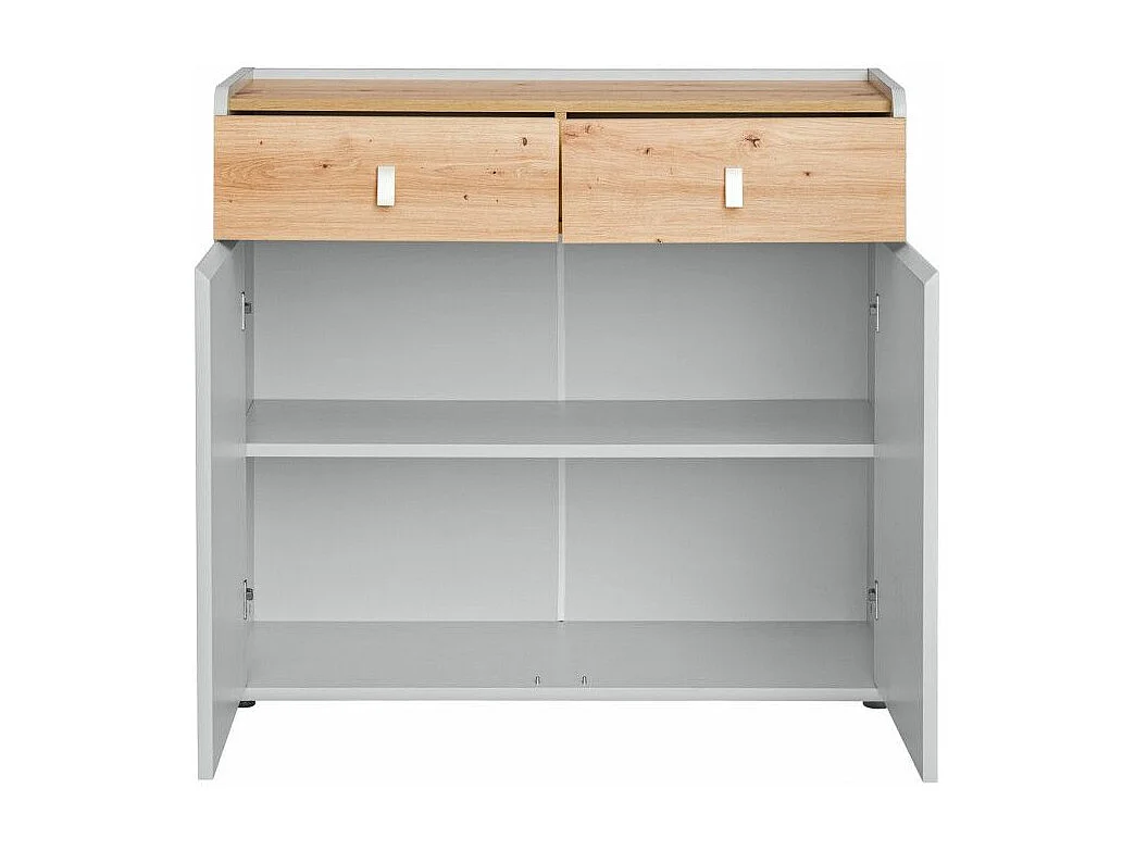 Buffet 2 Portes & 2 Tiroirs "Vivero" 94cm Gris & Naturel