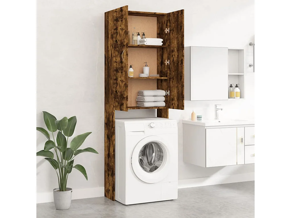 Meuble pour machine à laver Chêne fumé 64x25,5x190 cm