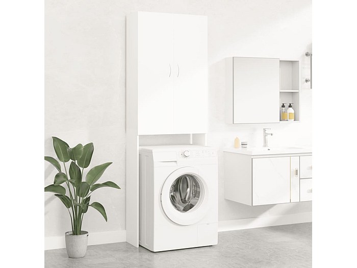 Mobile Lavatrice Bianco 190cm | Armadio Salvaspazio Con 2 Ante | Per Bagno E Lavanderia - Foto 3