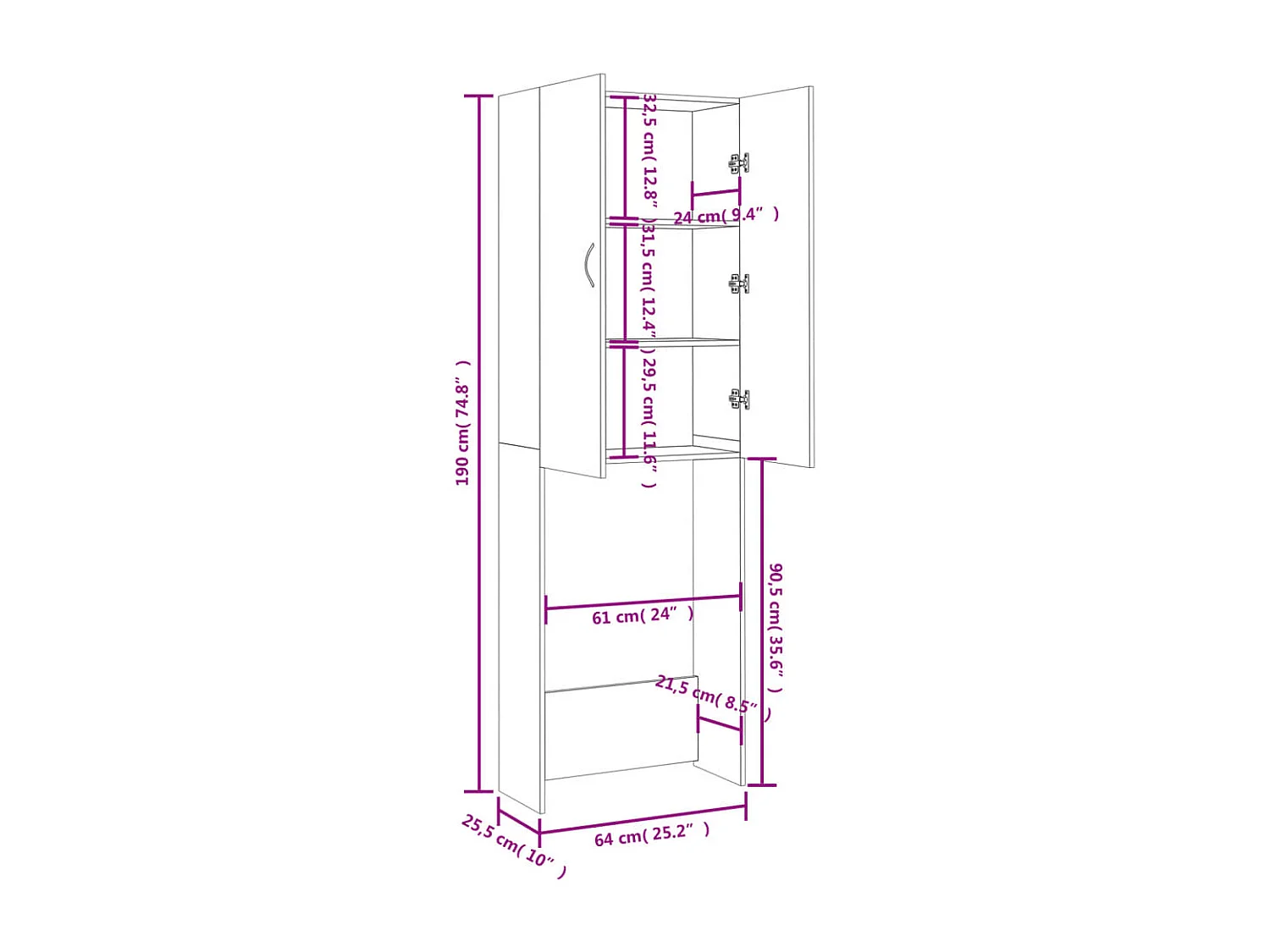 Meuble pour machine à laver Chêne sonoma 64x25,5x190 cm