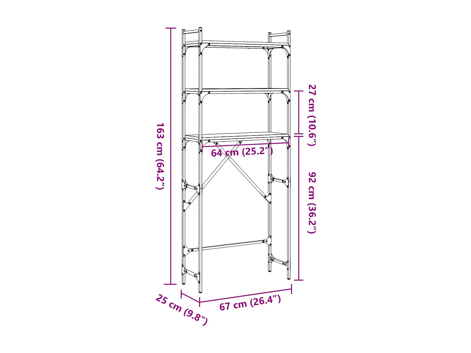 Prateleira para máquina de lavar em carvalho Sonoma 67x25x163 cm madeira projetada