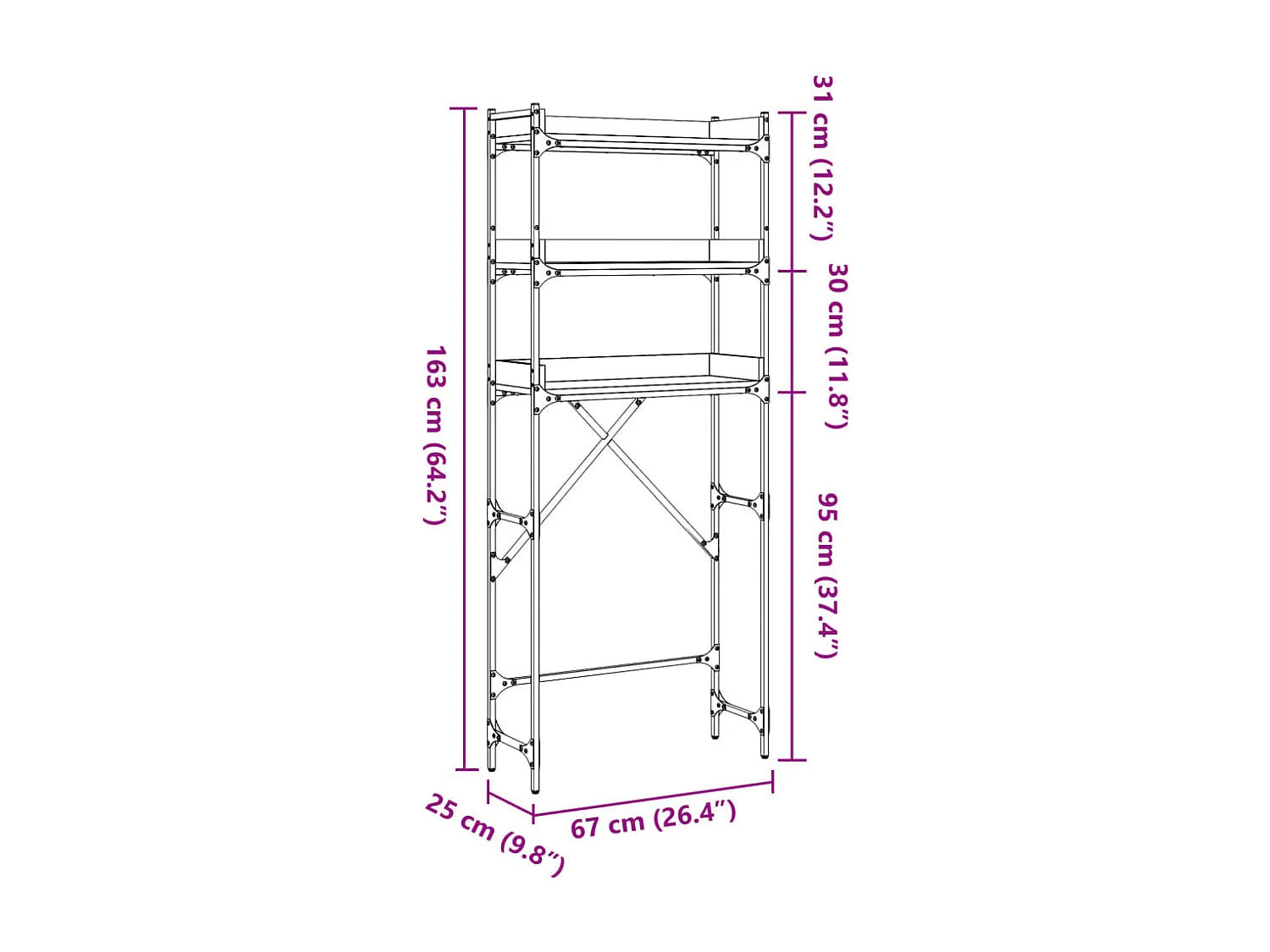 Prateleira para máquina de lavar em carvalho Sonoma 67x25x163 cm madeira projetada