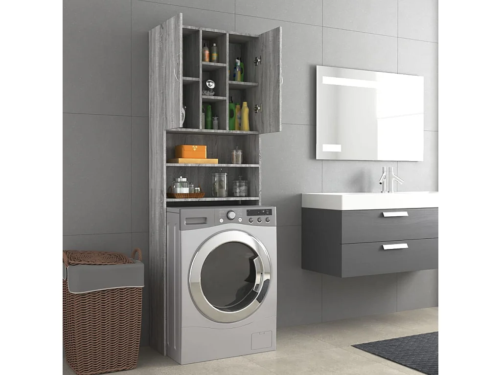 Armário para máquina de lavar Sonoma cinza 64x25,5x190 cm