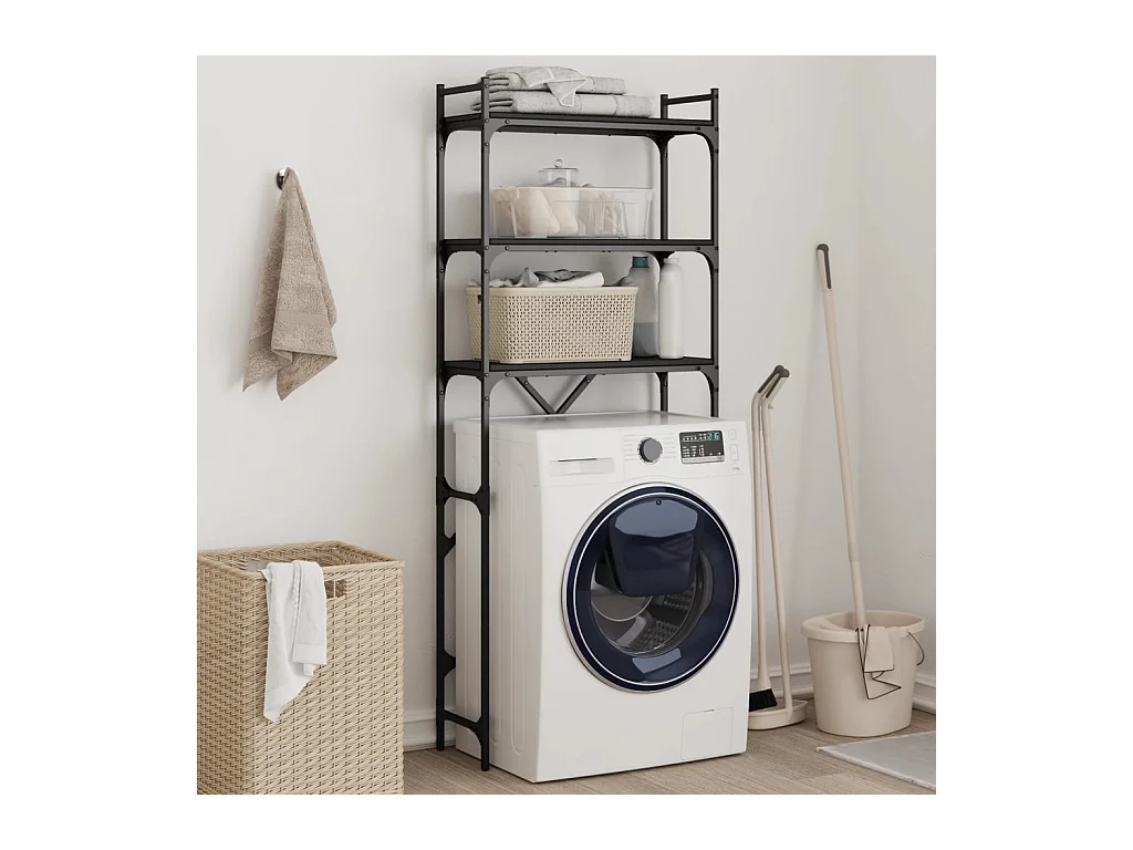Étagère de lave-linge noir 67x25x163 cm bois d'ingénierie