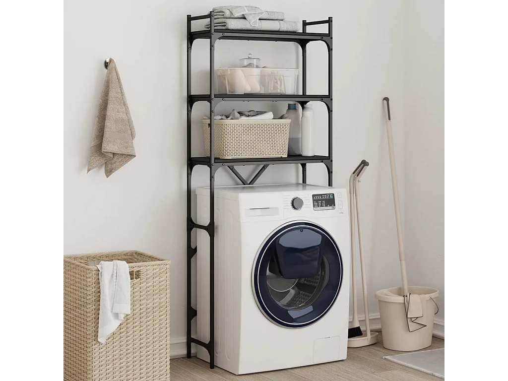Étagère de lave-linge noir 67x25x163 cm bois d'ingénierie