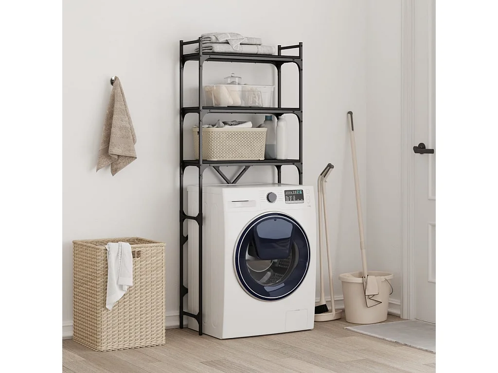 Étagère de lave-linge noir 67x25x163 cm bois d'ingénierie