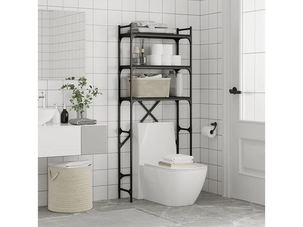 Étagère de lave-linge noir 67x25x163 cm bois d'ingénierie