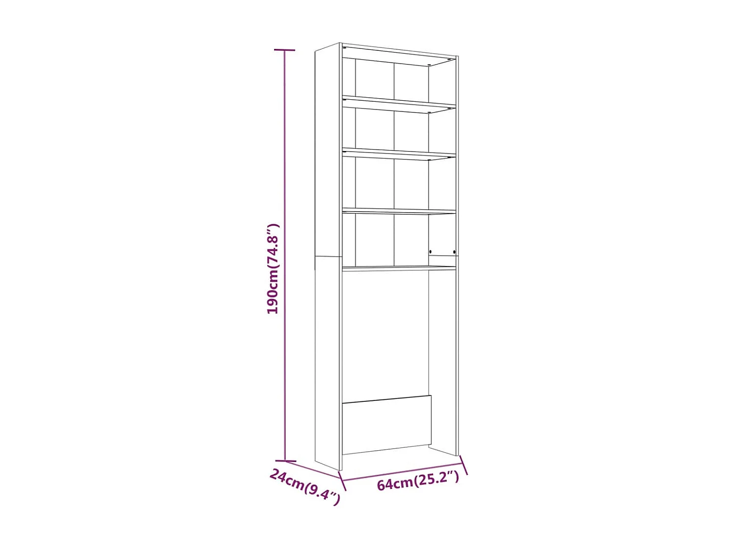 Mueble para lavadora Sonoma gris 64x24x190 cm