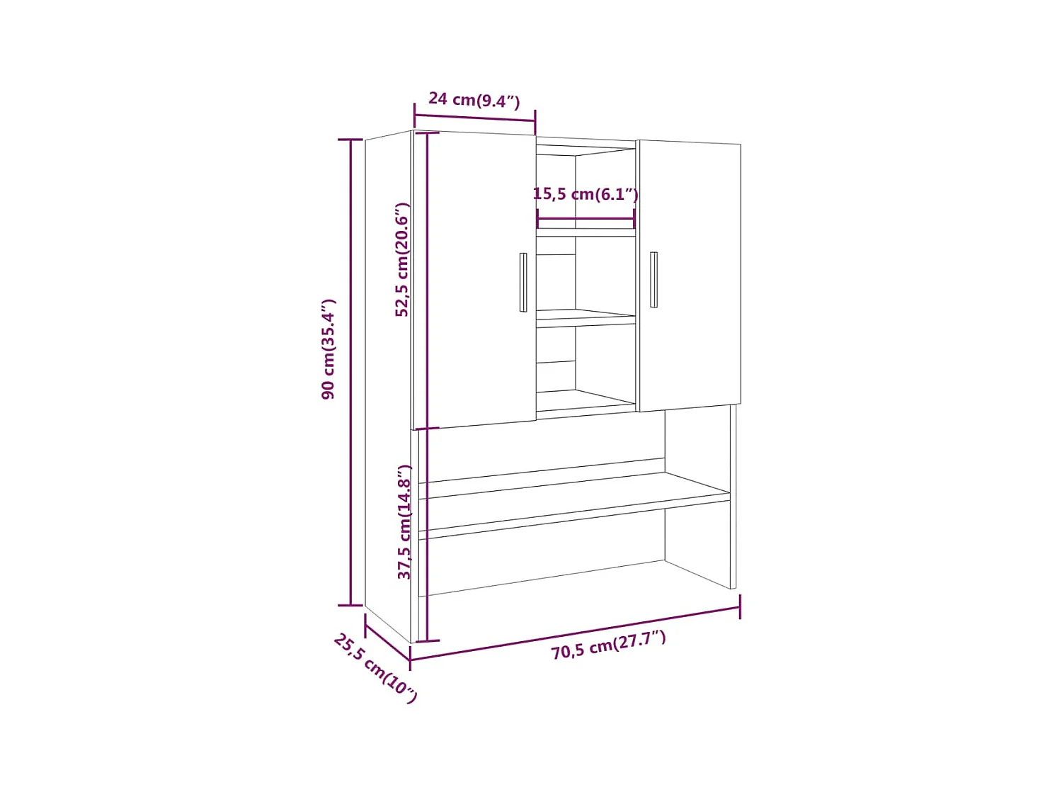 Meuble pour machine à laver Chêne marron 70,5x25,5x90 cm