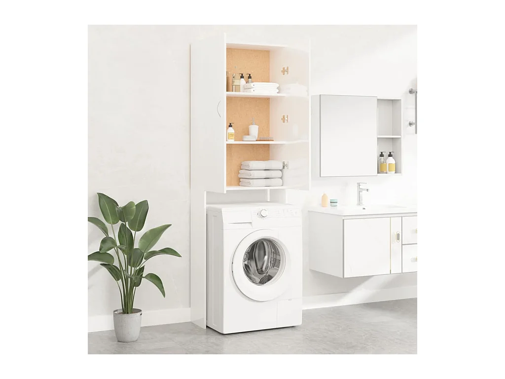 Mobile per lavatrice Bianco lucido 64x25,5x190 cm