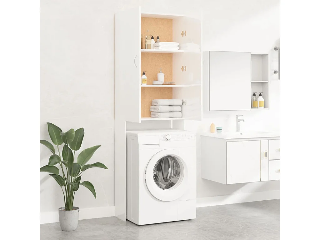 Armário para máquina de lavar branco brilhante 64x25,5x190 cm