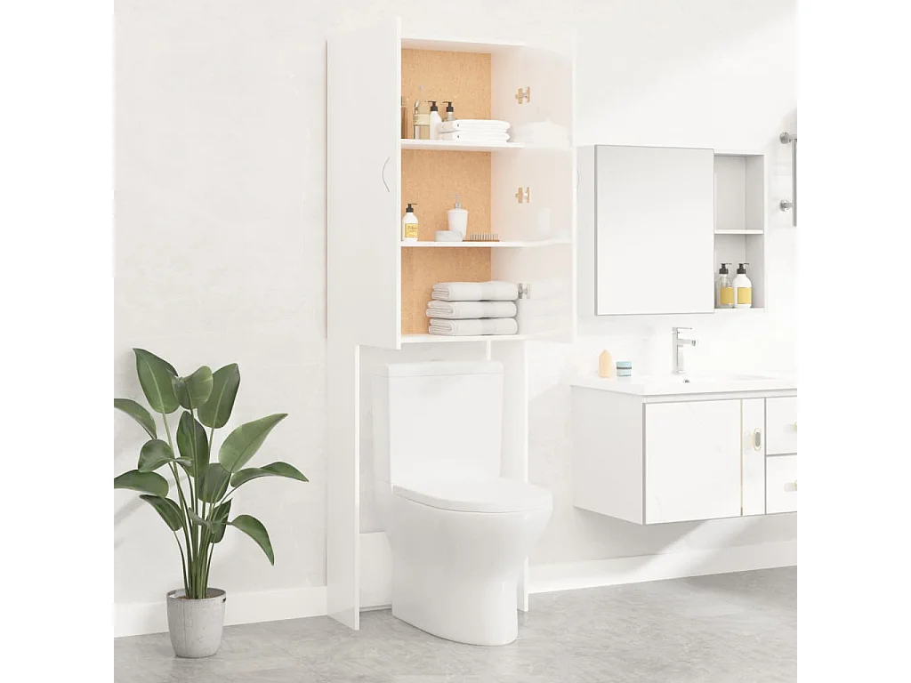 Armário para máquina de lavar branco brilhante 64x25,5x190 cm