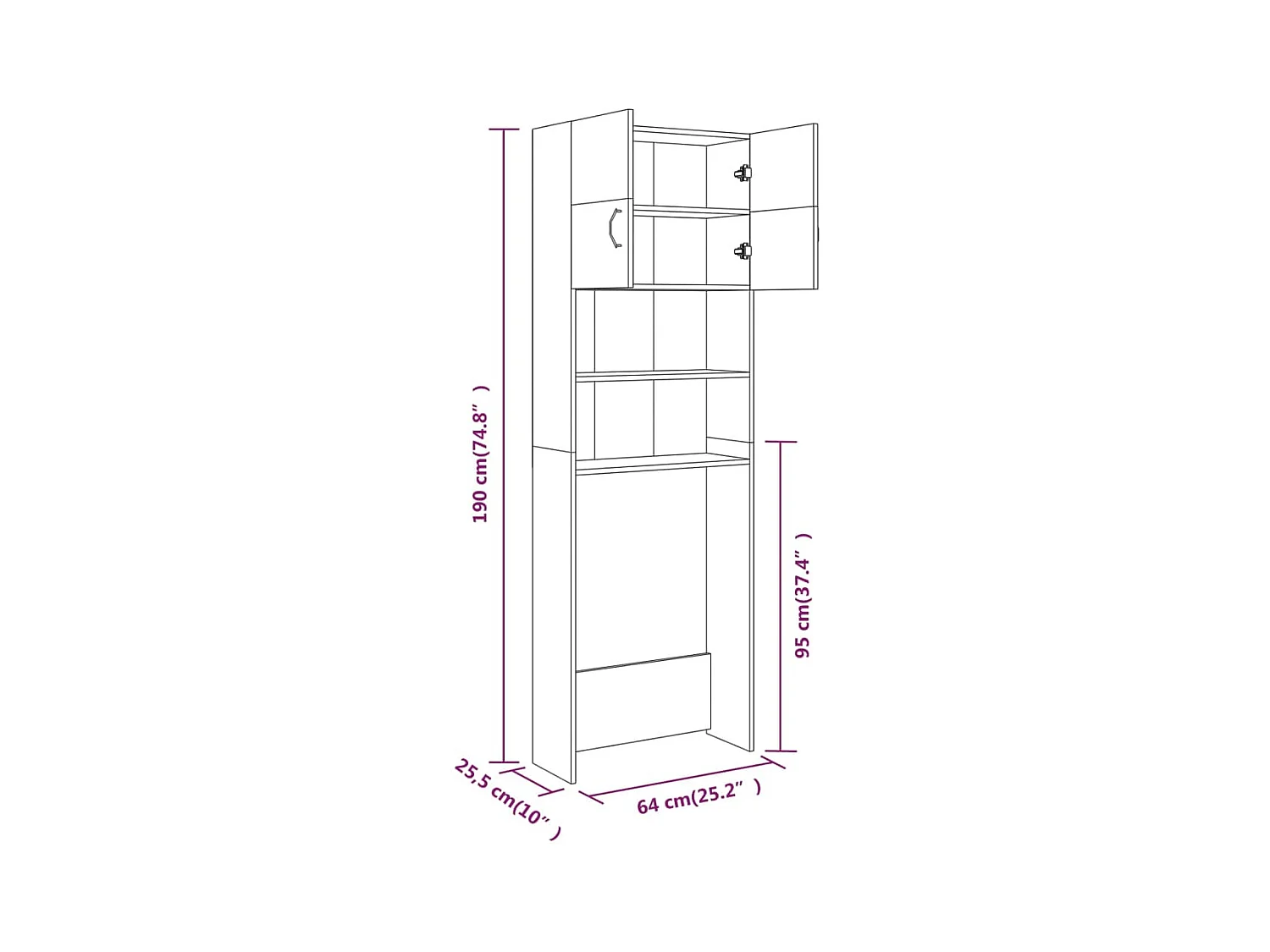 Schrank für Waschmaschine Sonoma grau 64x25,5x190 cm