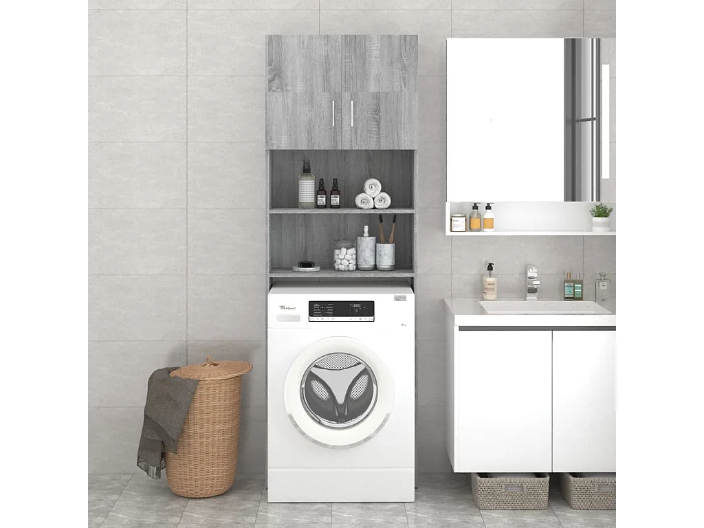 Mobile per lavatrice Sonoma grigio 64x25,5x190 cm