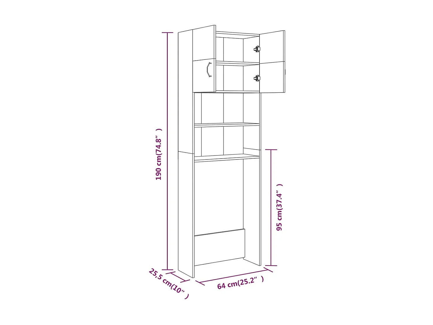 Mobile per lavatrice Sonoma grigio 64x25,5x190 cm