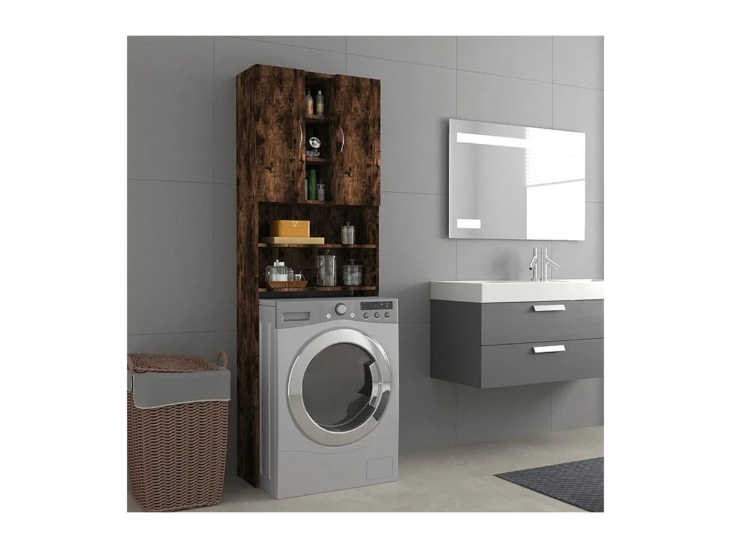 Meuble pour machine à laver Chêne fumé 64x25,5x190 cm