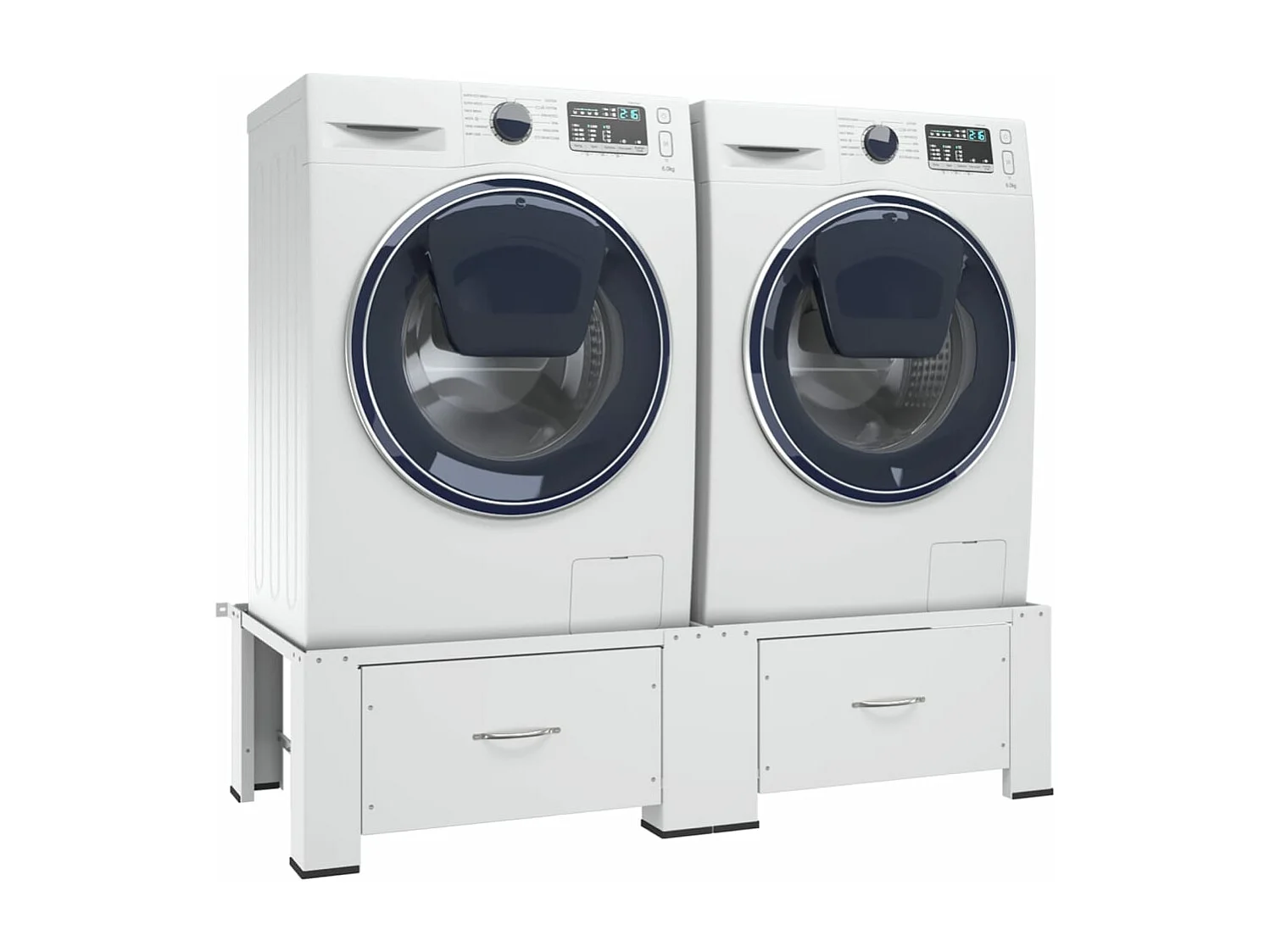 Socle double pour lave-linge et sèche-linge avec tiroirs Blanc