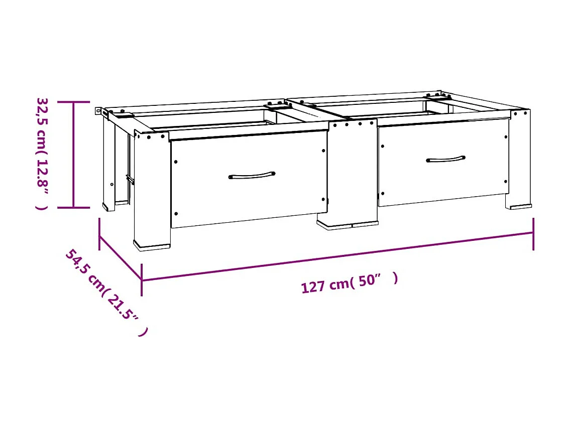 Socle double pour lave-linge et sèche-linge avec tiroirs Blanc