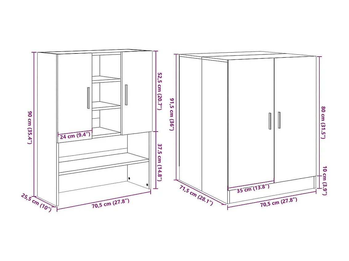 Armoires pour machine à laver 2pcs chêne sonoma bois ingénierie