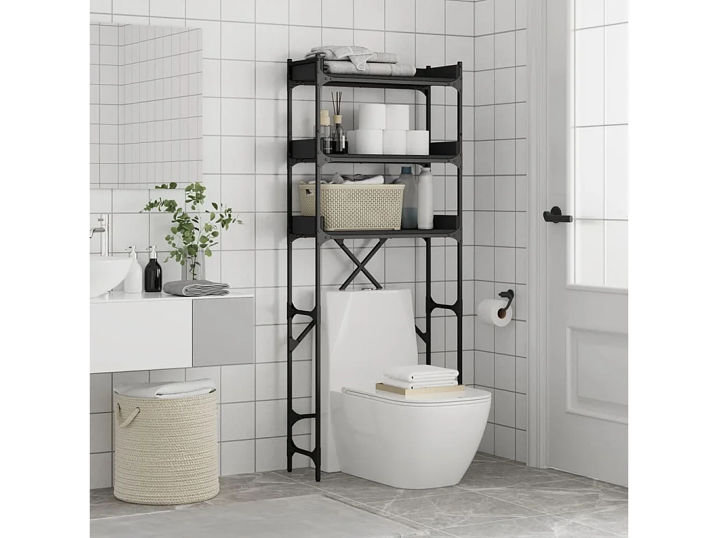 Estante para lavadora negro 67x25x163 cm de madera contrachapada