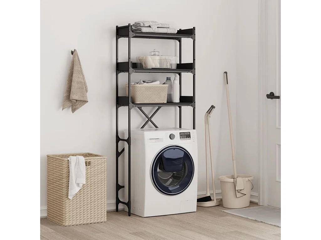 Étagère de lave-linge noir 67x25x163 cm bois d'ingénierie