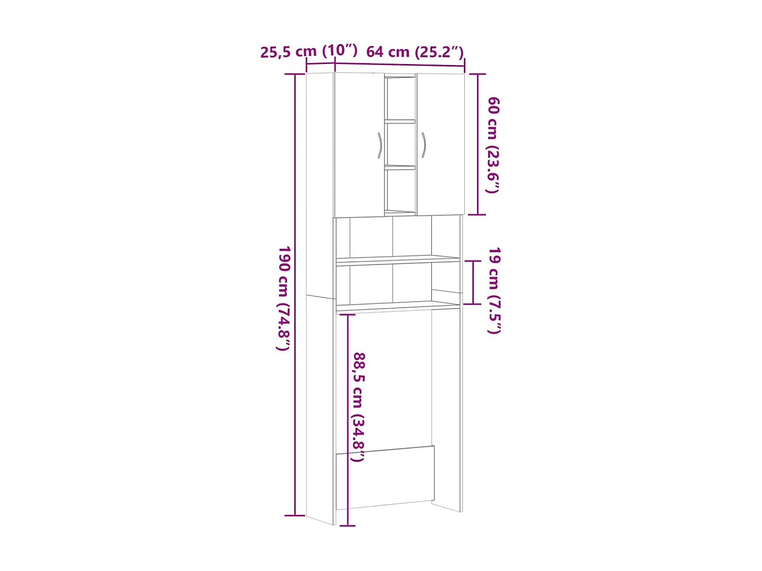 Meuble pour machine à laver Chêne sonoma 64x25,5x190 cm
