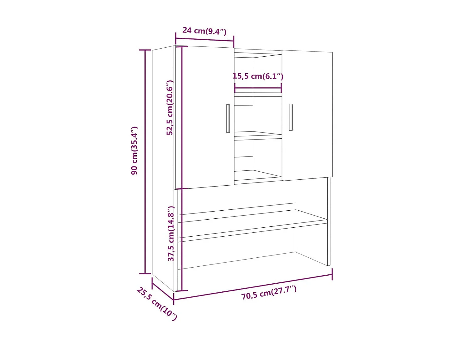 Meuble pour machine à laver Chêne fumé 70,5x25,5x90 cm