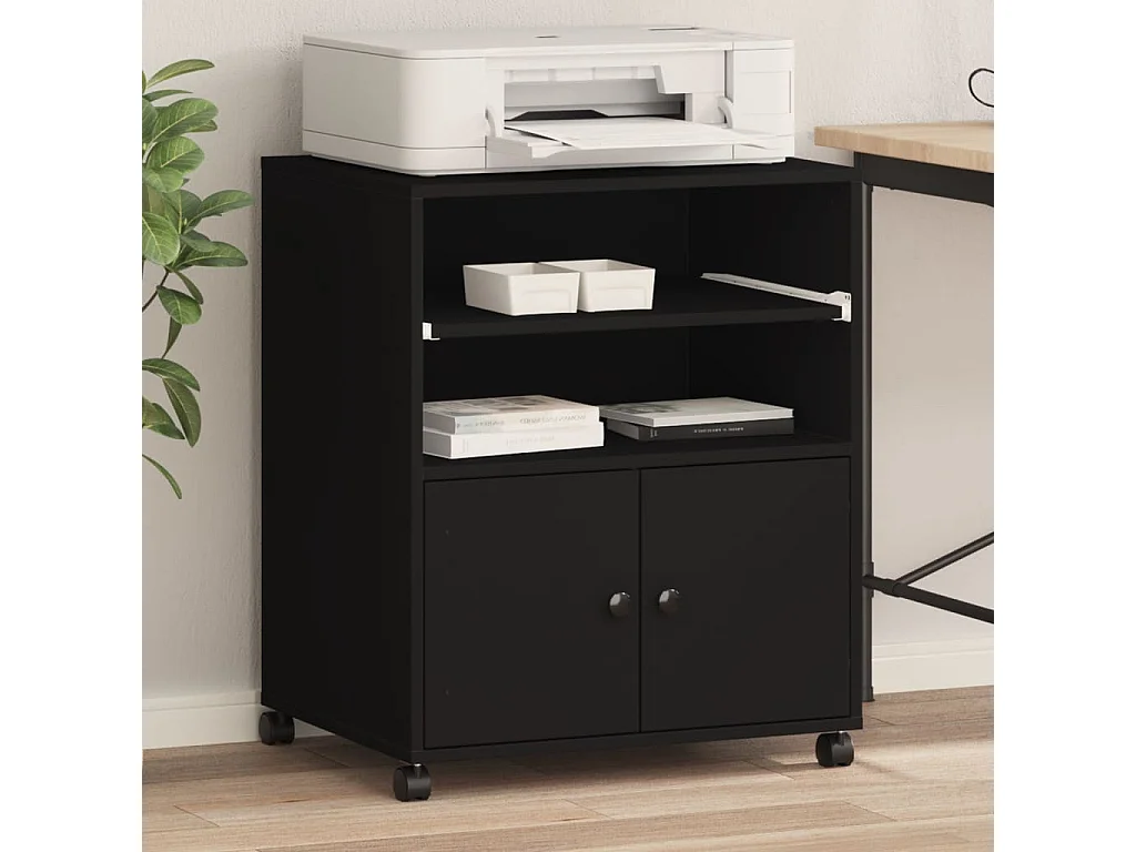 Support d'imprimante avec roulettes noir 60x48x74 cm