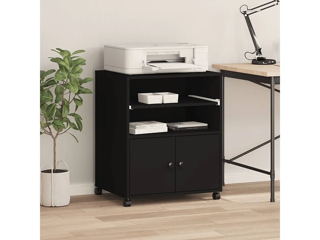 Support d'imprimante avec roulettes noir 60x48x74 cm