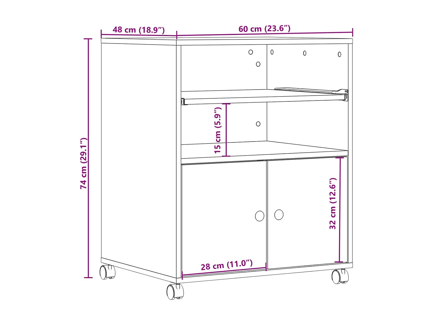 Support d'imprimante avec roulettes noir 60x48x74 cm