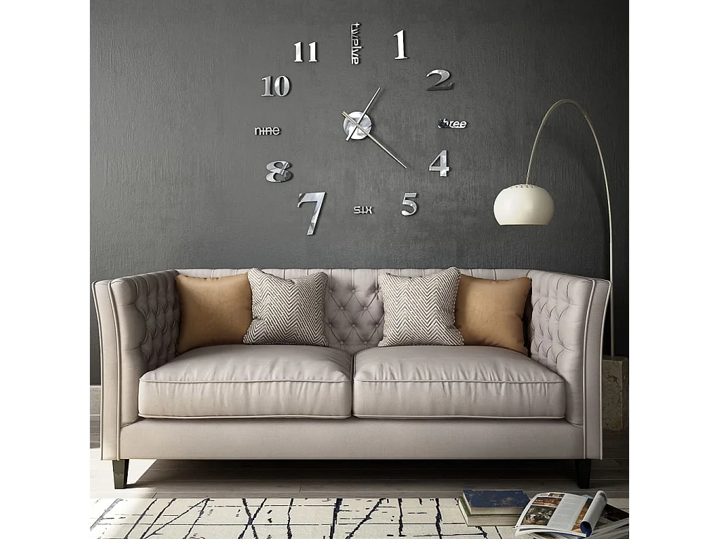 Horloge murale 3D Design moderne 100 cm XXL Argenté