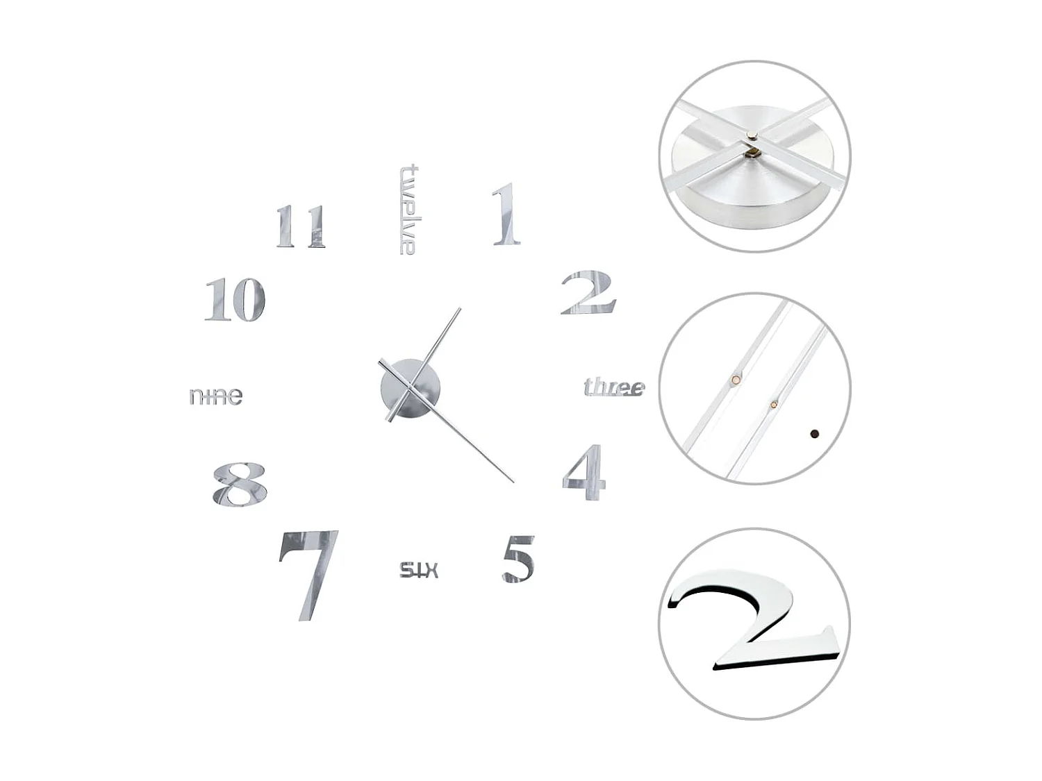 Horloge murale 3D Design moderne 100 cm XXL Argenté