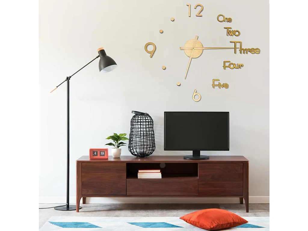 Horloge murale 3D Design moderne Doré 100 cm XXL