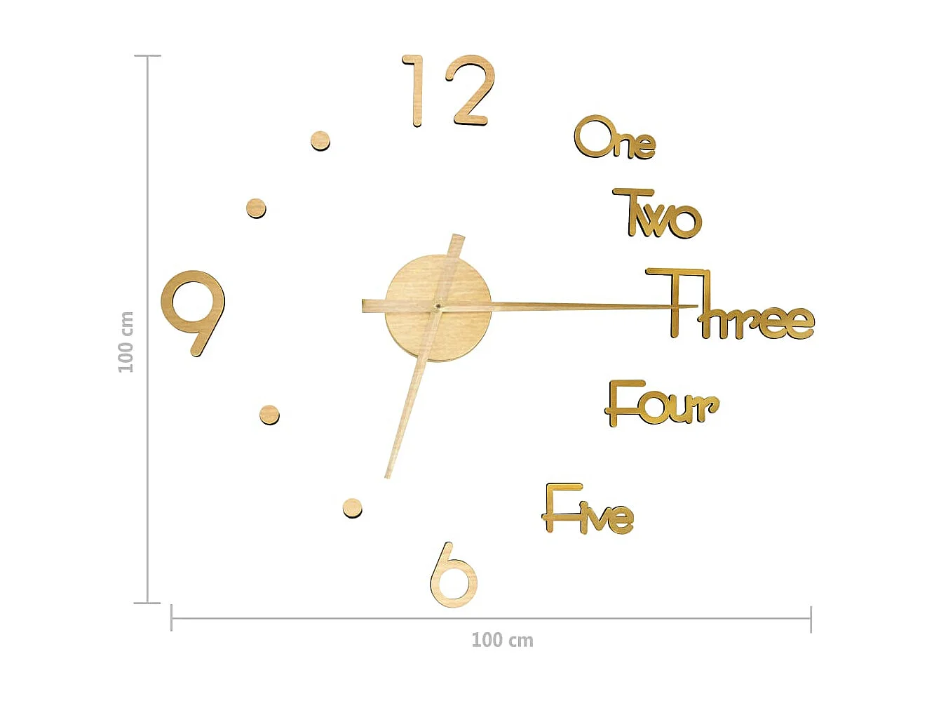Horloge murale 3D Design moderne Doré 100 cm XXL
