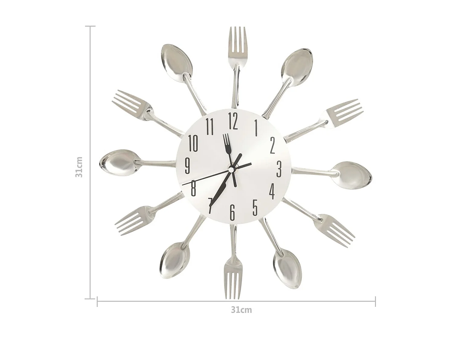 Horloge murale et cuillère et fourchette Argenté 31cm Aluminium