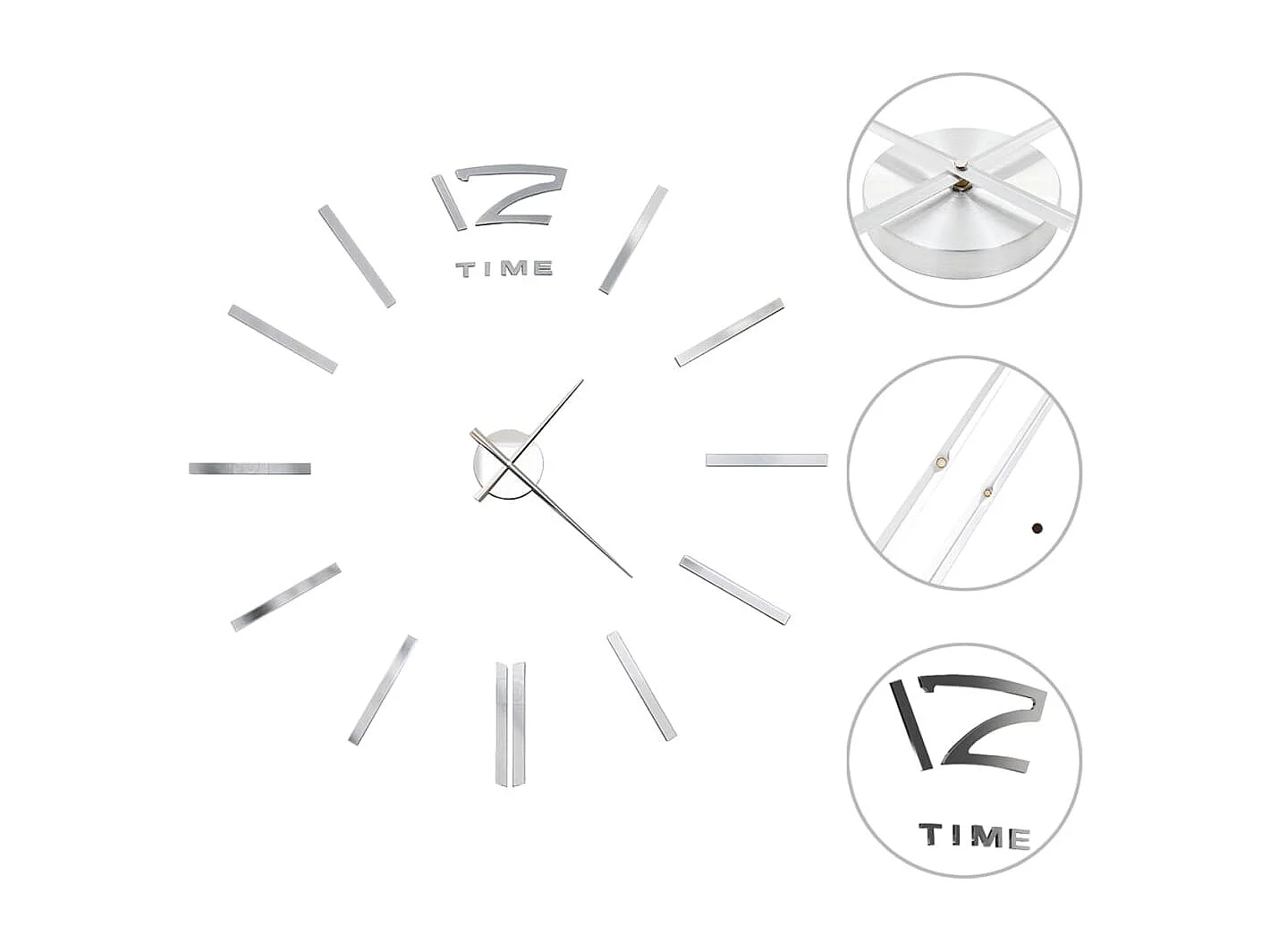 Reloj de pared 3D Diseño moderno 100 cm XXL Plata