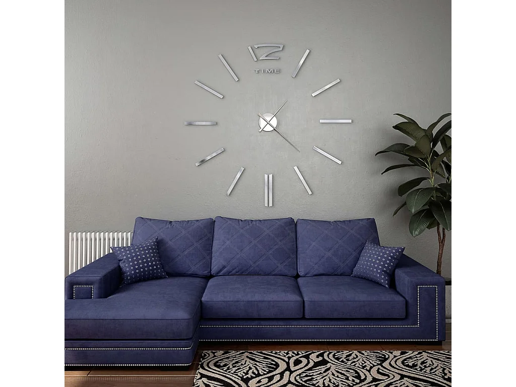 3D Wandklok Modern Design 100 cm XXL Zilver