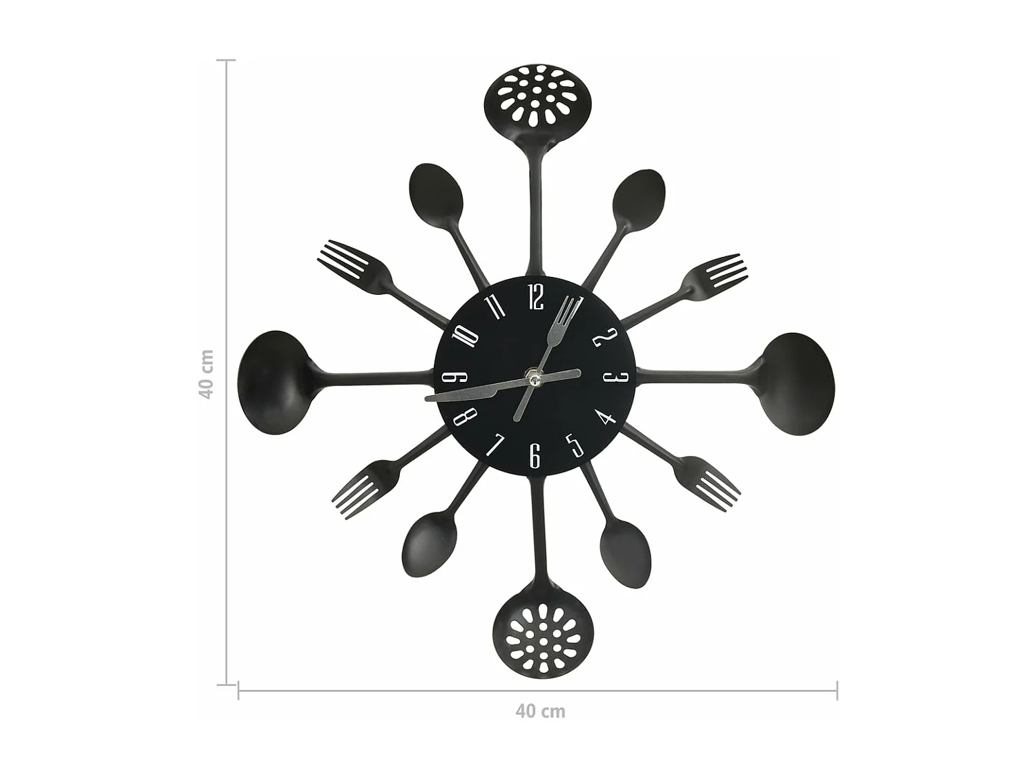 Horloge murale et cuillère avec fourchette Noir 40 cm Aluminium