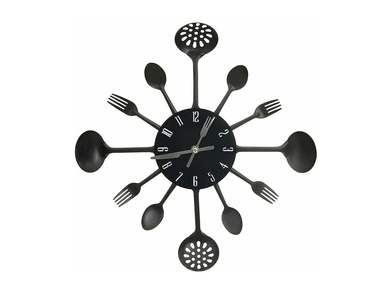 Horloge murale et cuillère avec fourchette Noir 40 cm Aluminium