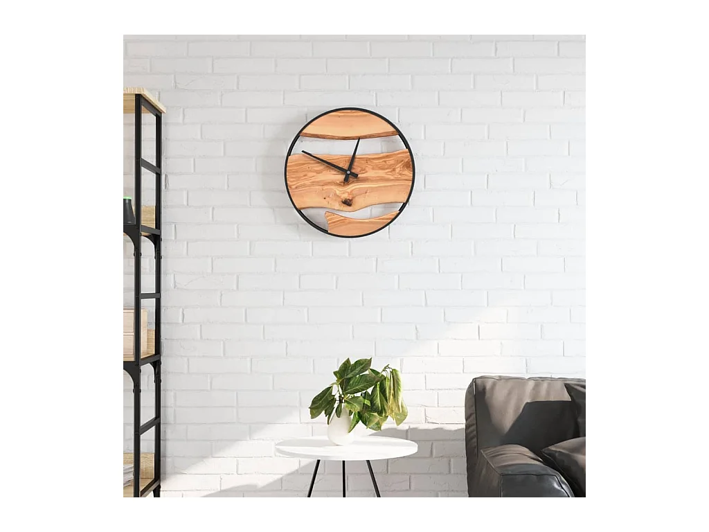 Horloge murale marron Ø35 cm fer et bois d'olivier