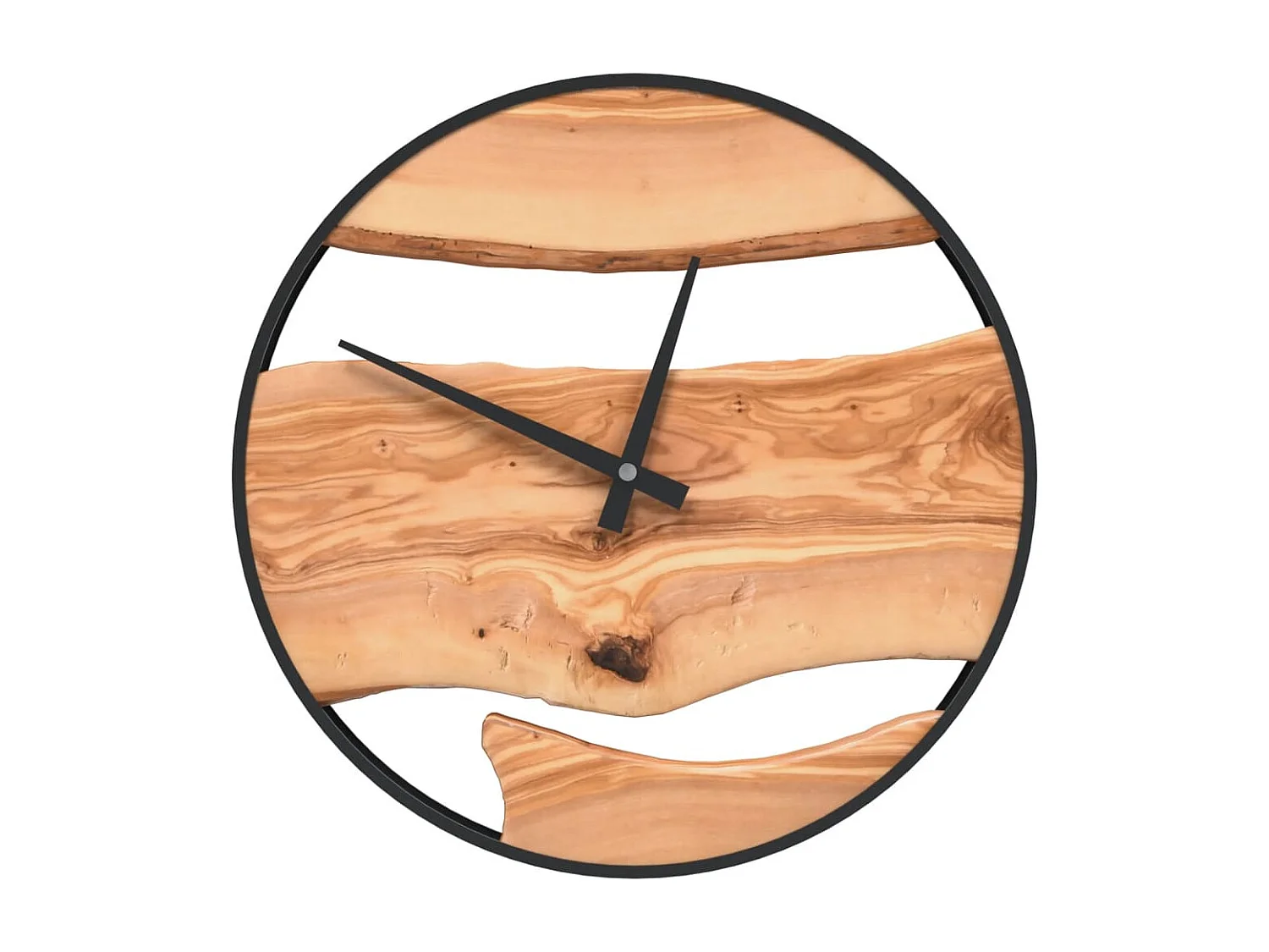 Braune Wanduhr Ø35 cm aus Eisen und Olivenholz