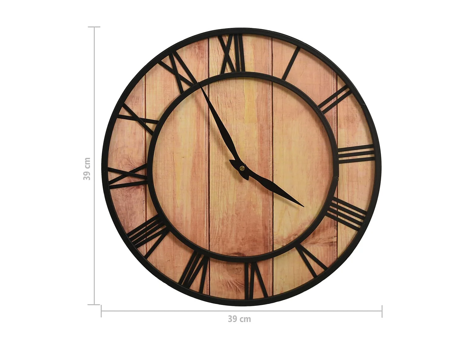 Horloge murale 39 cm Marron et noir MDF et fer