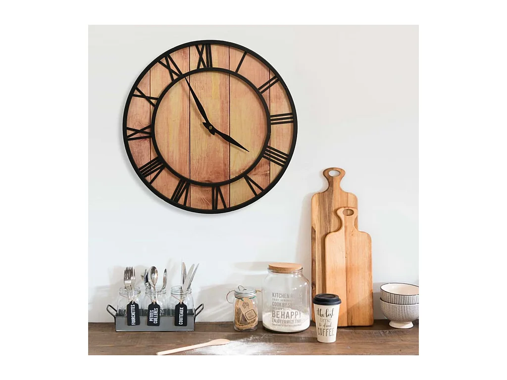 Wanduhr 39 cm Braunes und schwarzes MDF und Eisen