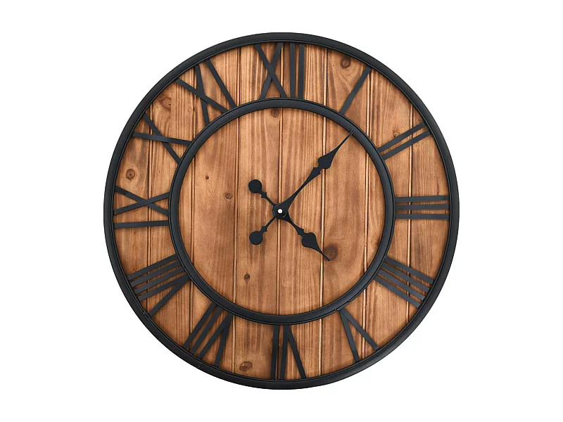 Vintage Quarzwanduhr Holz und Metall 60 cm XXL
