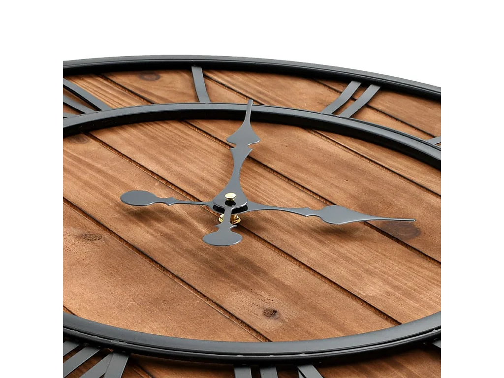 Horloge murale vintage à quartz Bois et métal 60 cm XXL