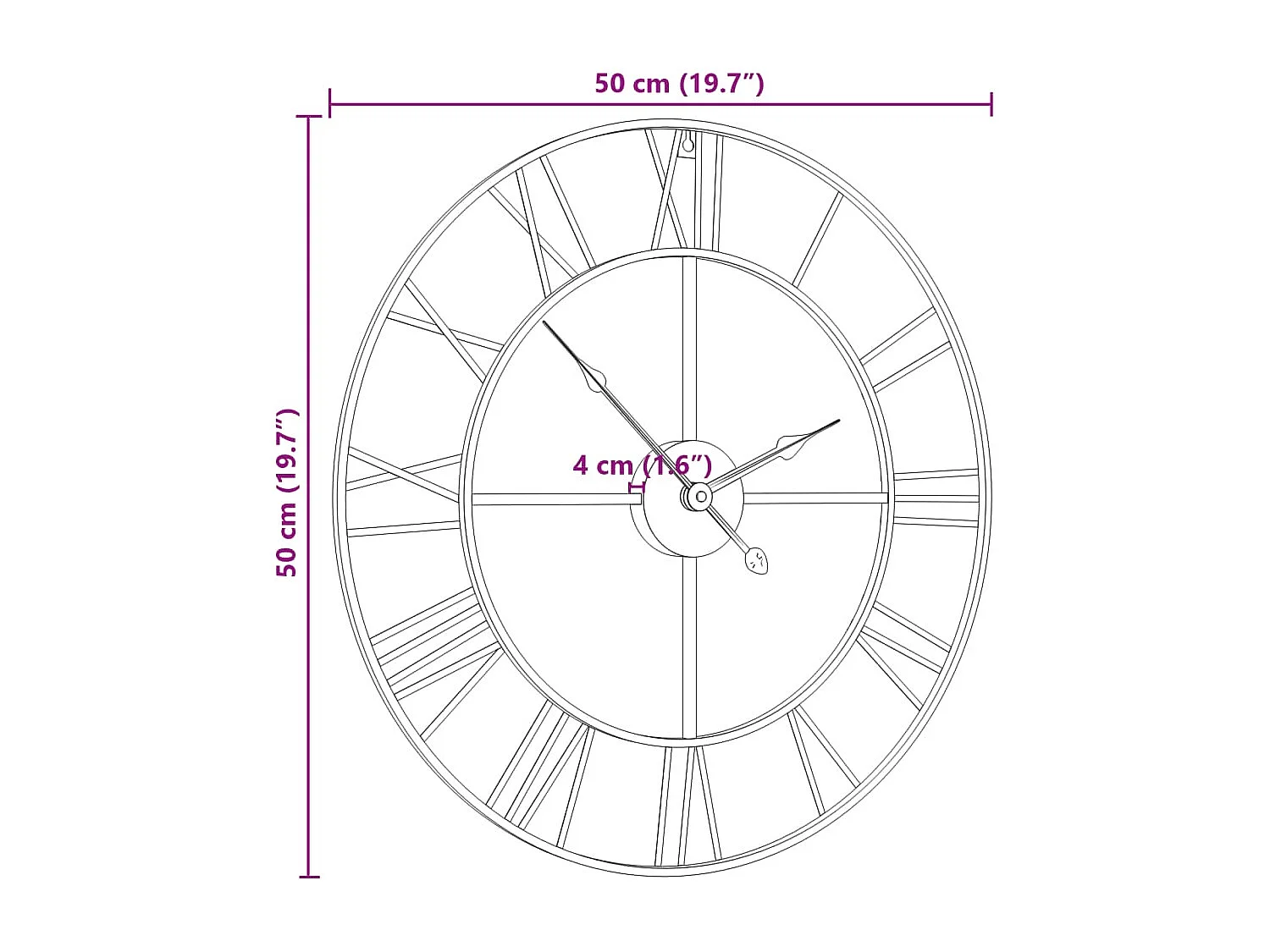 Horloge murale noir Ø50 cm fer