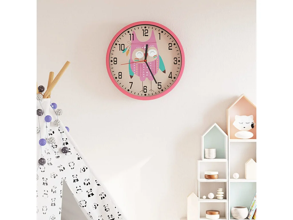 Horloge murale rose Ø25,5 cm polystyrène et verre