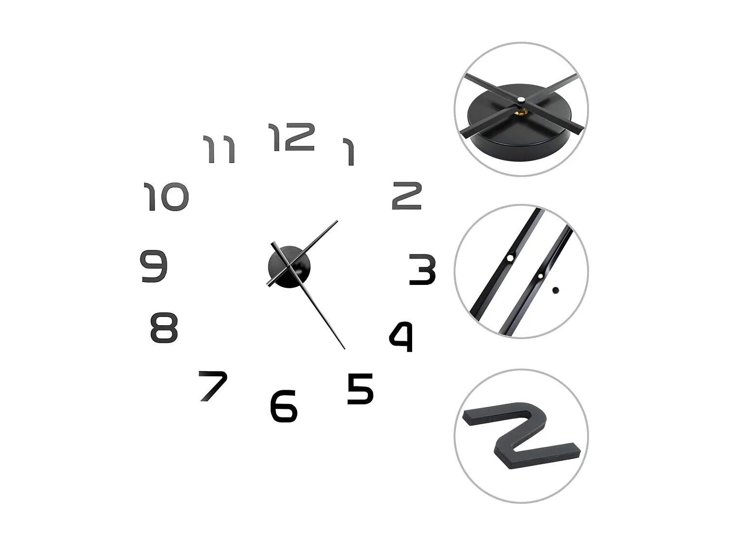 Horloge murale 3D Design moderne 100 cm XXL Noir
